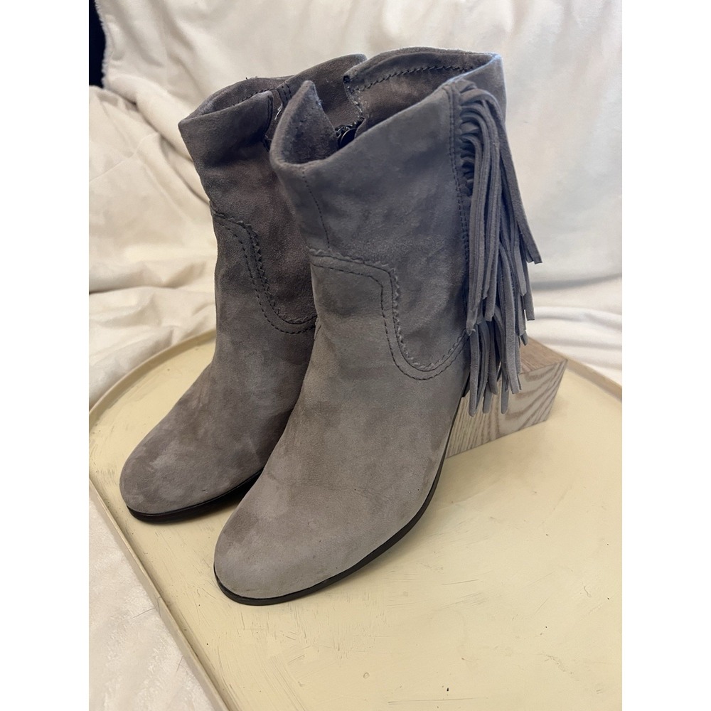 Sam Edelman Louie Beige Leather Fringe Zip Ankle Cowboy Boots Women Size 10
